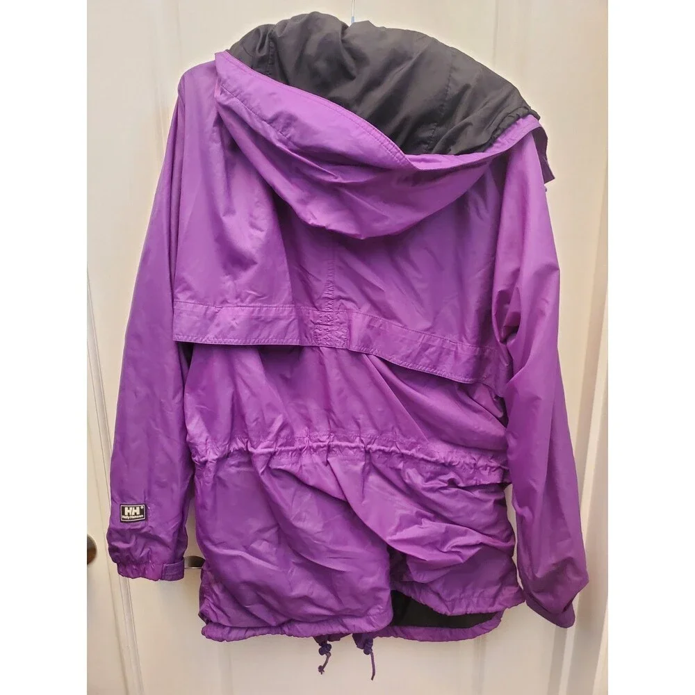 Vintage Helly Hansen Purple Nylon Hooded Rain Jacket Windbreaker Parka Mens XL